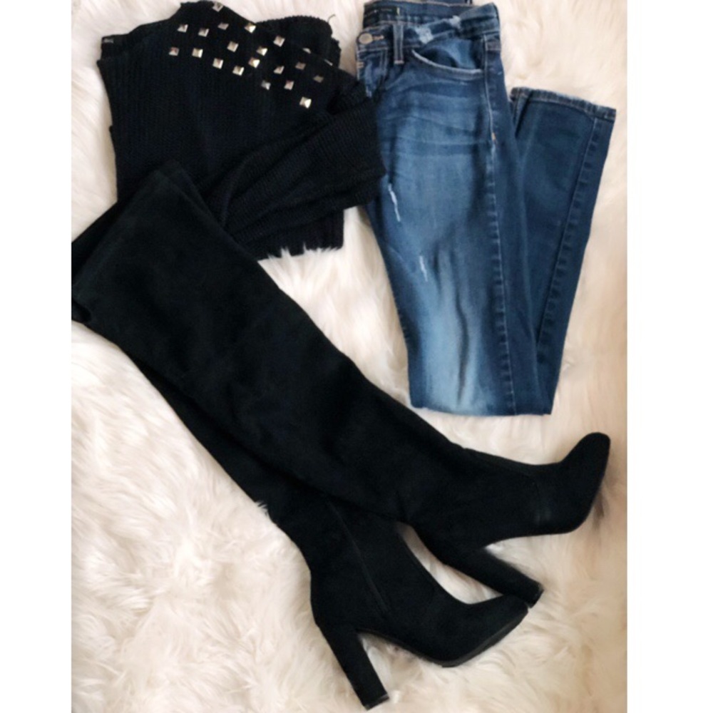Black sweater with studs on shoulders